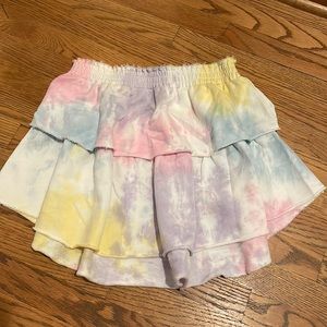 LoveShackFancy White Tie Dye Ruffle Skirt - Size M